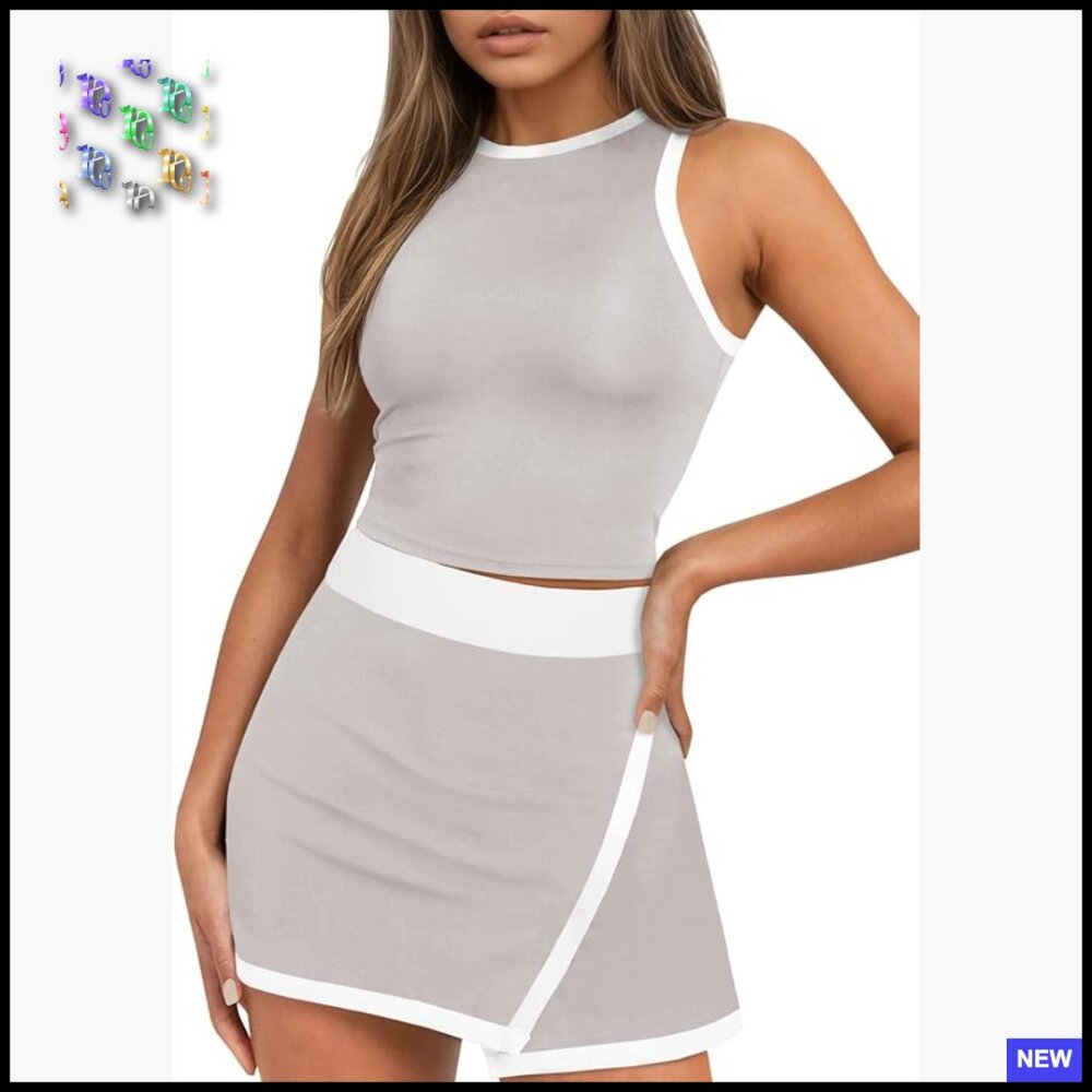 Sleeveless Tank Top High Waisted Skort Set Athletic Tennis Golf Outfit Tracksuit